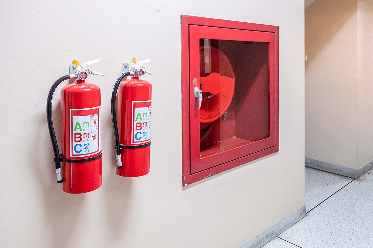 fire extinguishers on a wall